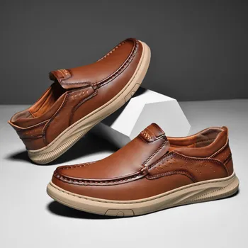 Cowhide Rubber Sole Comfortable Slip-Ons Casual Shoes